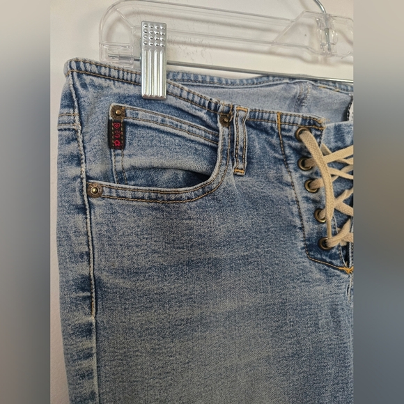 Mudd Y2K 90’s Low Rise Lace Up Flared Denim Jeans Junior Size 7 Distressed - Picture 5 of 10